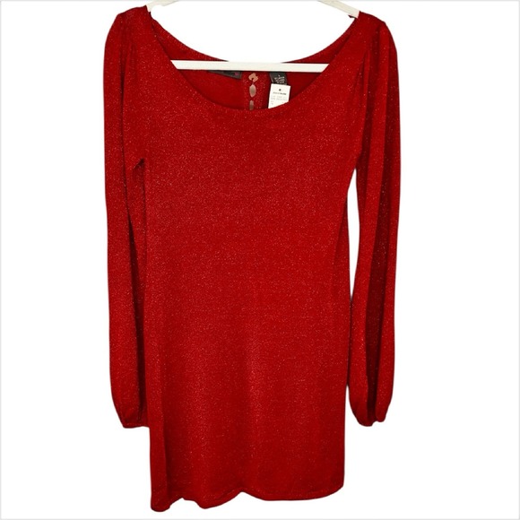 Joyce Leslie Red Sparkle Knit Dress XL Holiday Glitter Lurex Long Sleeve NWT NEW - Picture 1 of 6